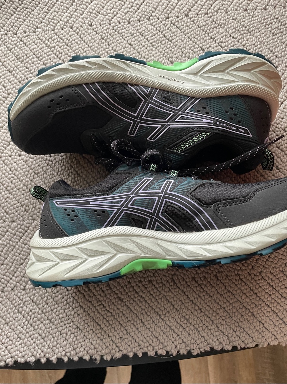 Asics Black Athletic Shoes with Teal Highlights